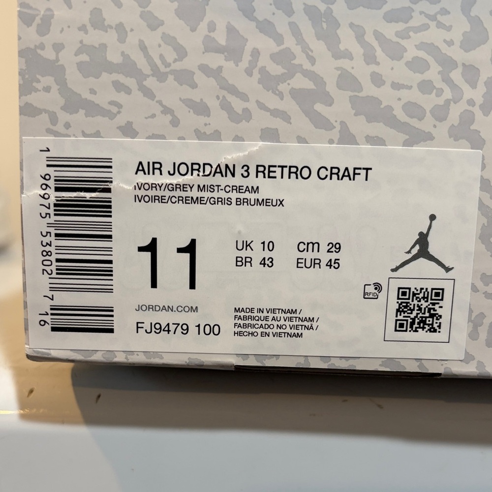 Air Jordan 3 Retro Craft ivory NIB FJ9479-100 size 11 - Picture 7 of 8